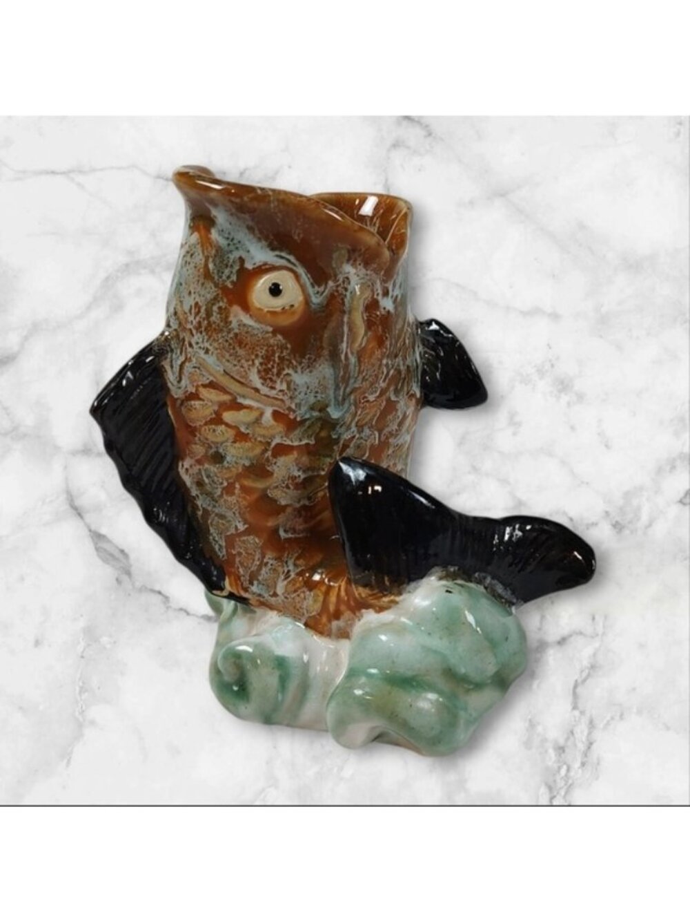 Ceramic Carp Fish 5.5" Vase Mid-Century